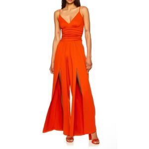 Susana Monaco String Slit Front Wide Leg Jumpsuit Pumpkin Size Large NWT